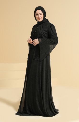 Black Hijab Evening Dress 2252-05
