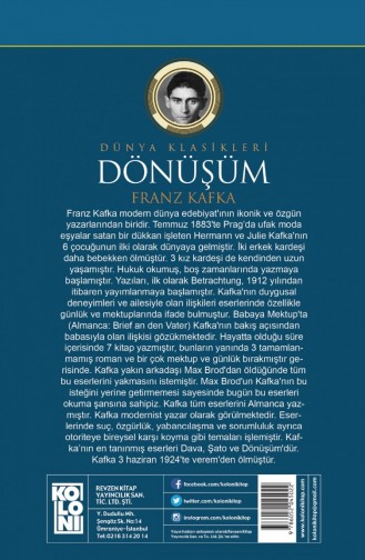 Revzen Kitap Dönüşüm Franz Kafka Kaliteli Baskı Ciltli Kapak Trend