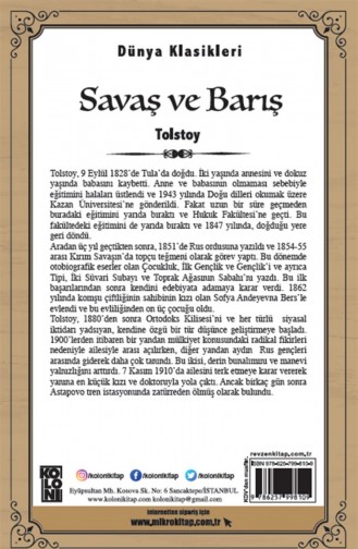 Koloni Kitap Savaş Ve Barış Tolstoy Dünya Klasikleri Trend Kaliteli Baskı