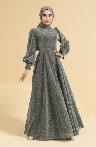 Silver Gray Hijab Evening Dress 80108-01
