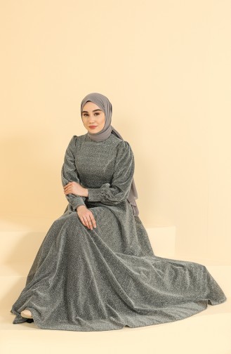 Silver Gray Hijab Evening Dress 80108-01