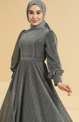 Silver Gray Hijab Evening Dress 80108-01