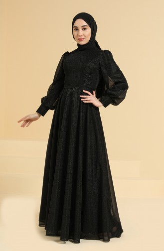 Black Hijab Evening Dress 80108-02