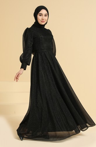 Black Hijab Evening Dress 80108-02