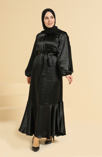 Robe Satin A Ceinture 0113-04 Noir 0113-04