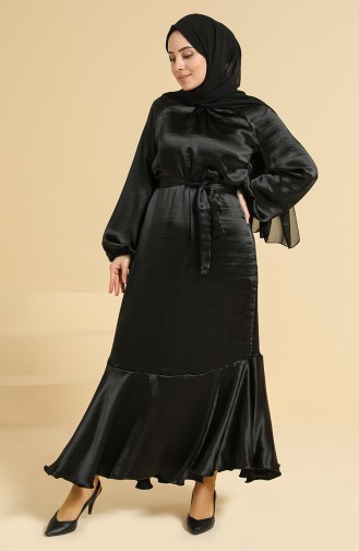 Robe Satin A Ceinture 0113-04 Noir 0113-04