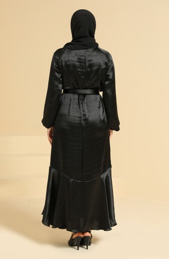 Robe Satin A Ceinture 0113-04 Noir 0113-04
