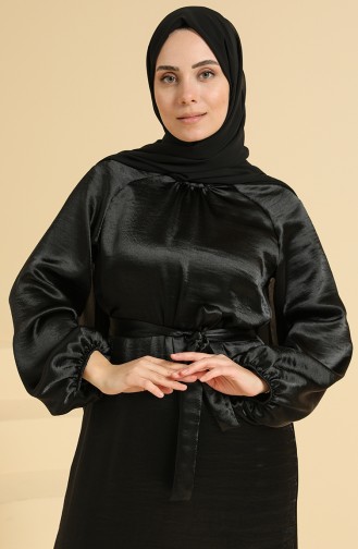 Robe Satin A Ceinture 0113-04 Noir 0113-04