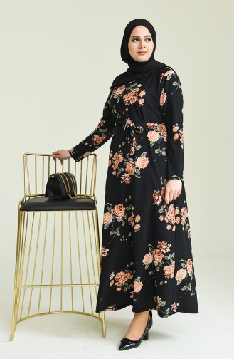 Schwarz Hijab Kleider 4800A-01