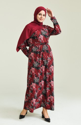 Claret Red Hijab Dress 4800C-04