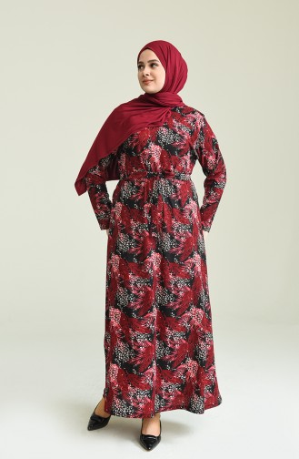 Claret Red Hijab Dress 4800C-04