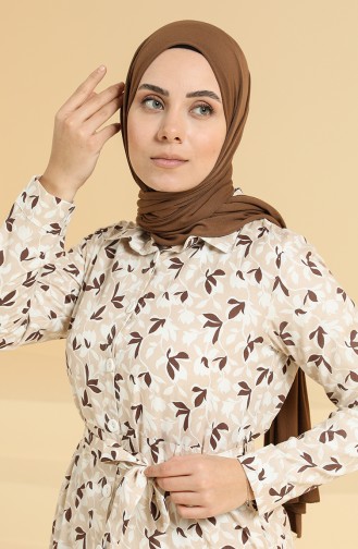 Beige Hijab Kleider 0841-06
