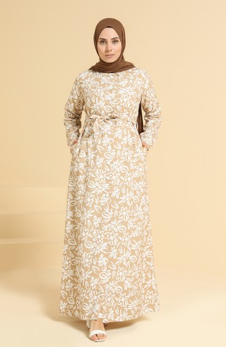 Beige Hijab Dress 0841C-04