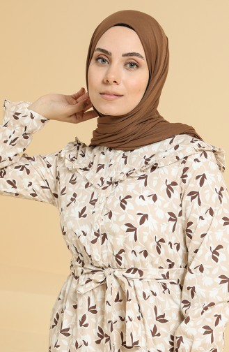 Beige Hijab Kleider 0842-01