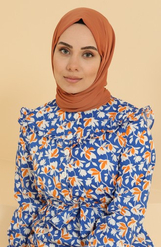 Fırfırlı Kuşaklı Elbise 0842-07 Saks