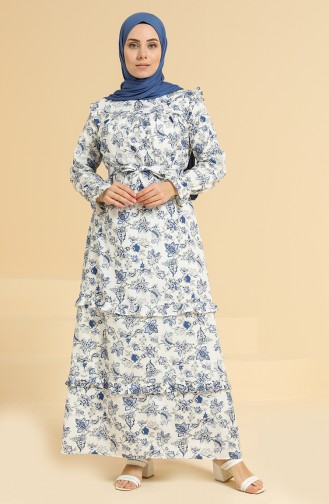 Saks-Blau Hijab Kleider 0847-03