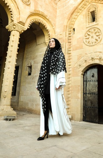 Kuşaklı Abaya 5489-01 Beyaz