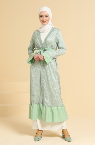 Garnili Dantel Abaya 1456-01 Yeşil Fıstık Yeşili