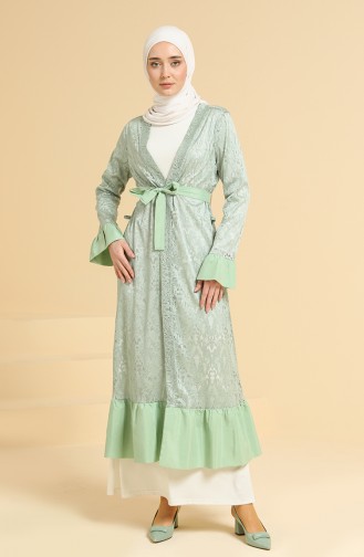 Garnili Dantel Abaya 1456-01 Yeşil Fıstık Yeşili