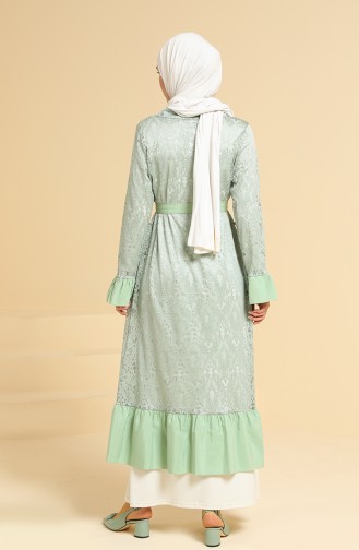 Garnili Dantel Abaya 1456-01 Yeşil Fıstık Yeşili