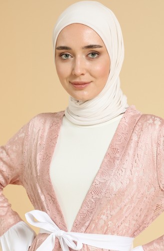 Garnili Dantel Abaya 1456-02 Pudra Beyaz