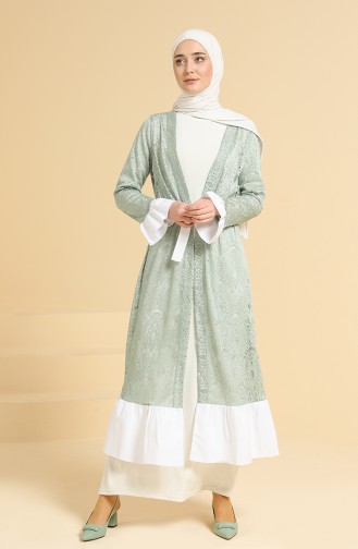 Garnili Dantel Abaya 1456-05 Yeşil Beyaz