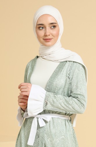 Garnili Dantel Abaya 1456-05 Yeşil Beyaz