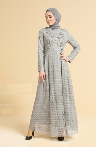 Gray Hijab Evening Dress 11854