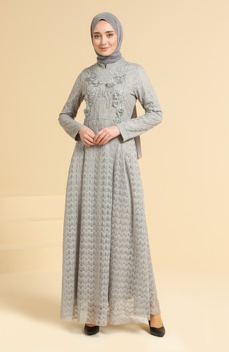 Gray Hijab Evening Dress 11854