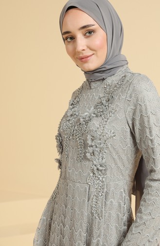 Gray Hijab Evening Dress 11854