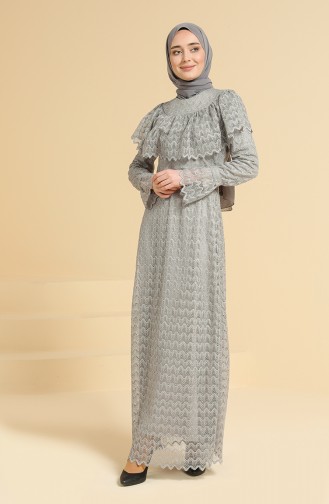 Gray Hijab Evening Dress 11847