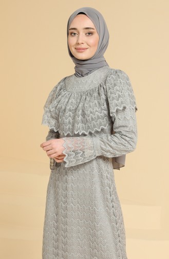 Gray Hijab Evening Dress 11847