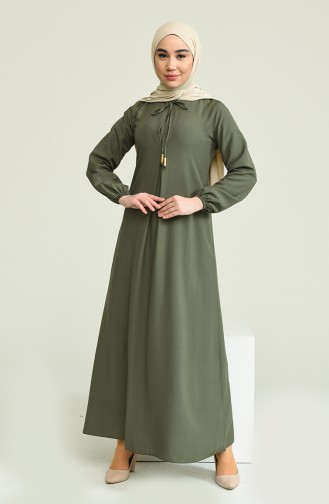 Elastischer Arm A Plissee Kleid 4536-02 Khaki 4536-02