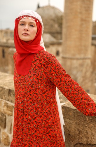 Red Hijab Dress 3303-02