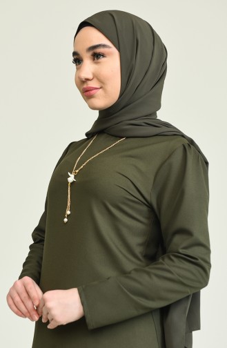 Robe avec Collier 4508-04 Khaki Foncé 4508-04