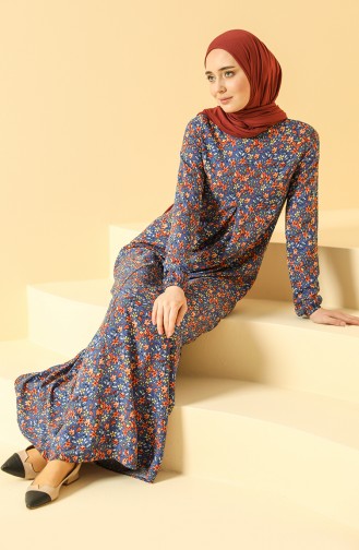 Navy Blue Hijab Dress 3302-02