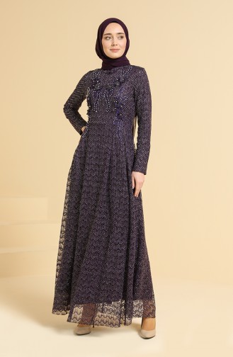 Purple Hijab Evening Dress 11853