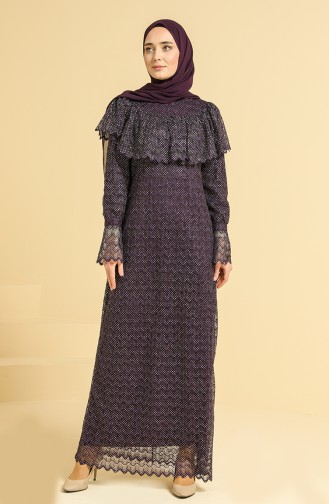 Purple Hijab Evening Dress 11844