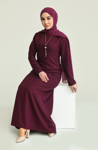 فستان مزين بقلادة 4508-03 لون ارجواني 4508-03