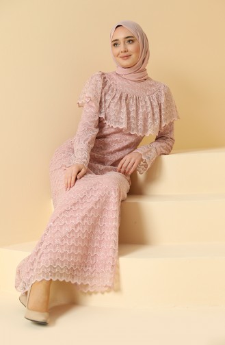 Powder Hijab Evening Dress 11845