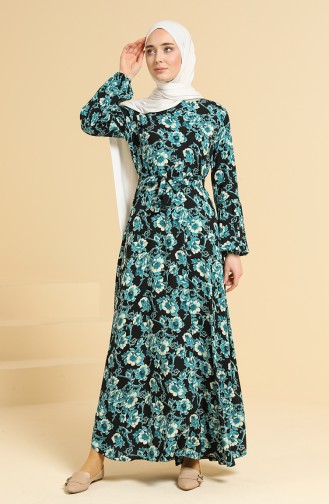Patterned Viscose Dress 4533-03 Black Turquoise 4533-03