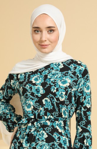 Patterned Viscose Dress 4533-03 Black Turquoise 4533-03