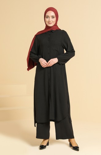 Tunik Pantolon İkili Takim 7403-01 Siyah