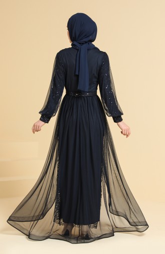 Navy Blue Hijab Evening Dress 5629-01