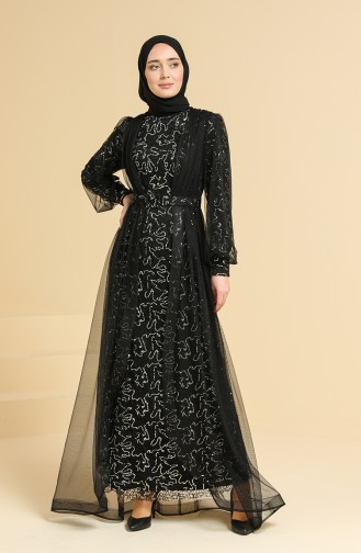 Black Hijab Evening Dress 5629-02