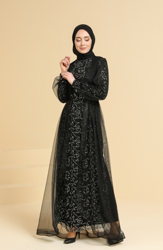 Black Hijab Evening Dress 5629-02