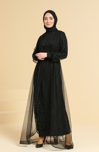 Black Hijab Evening Dress 5629-03