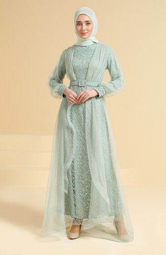 Mint Green Hijab Evening Dress 5629-08