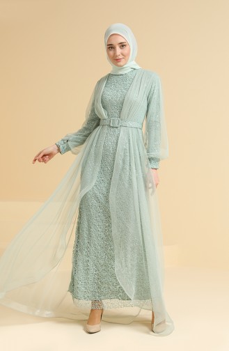 Mint Green Hijab Evening Dress 5629-08