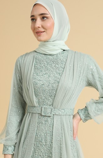 Mint Green Hijab Evening Dress 5629-08